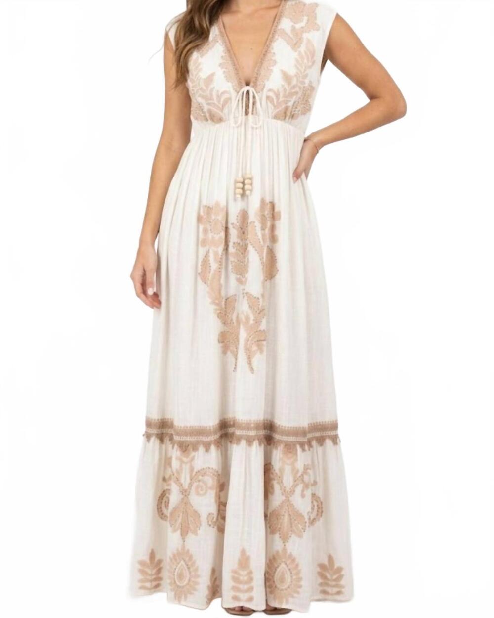 NEW MAHILA selena embroidered maxi dress in ivory